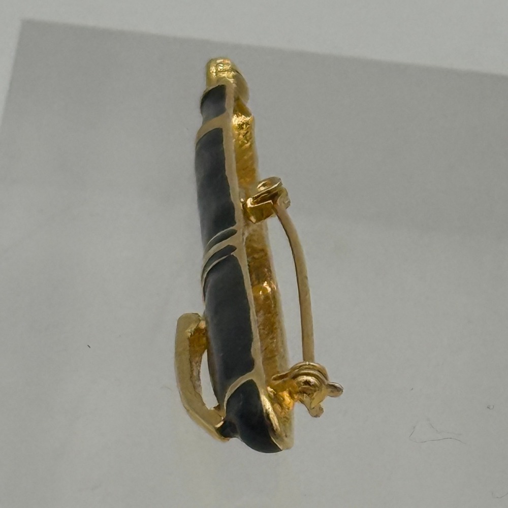 Vintage Black Enamel Fountain Pen Brooch Gold Tone Rhinestone Nib Writer Gift - Picture 3 of 4
